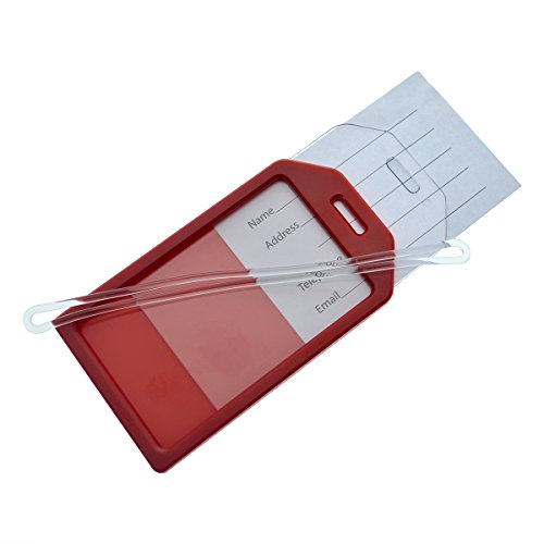 Bulk 50 Pack Premium Rigid Airline Luggage Tag Holders with 6" Worm Loops (50 Pack / Red)