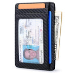 Slim Minimalist Front Pocket RFID Blocking Leather Wallets for Men and Women (Small / Carbon Fiber Black)