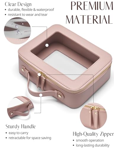 Clear Makeup Case Set Pink Toiletry Bag Travel Large Clear Cosmetic Bag with Zipper (Mauve / Large Luxe)
