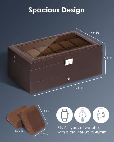 Mens Watch Box Jewelry Organizer (Espresso / 12-slot)