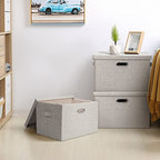 Large Quart Collapsible Stackable Storage Bins with Lids (Beige / Large -3 Pack)
