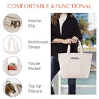 Medium Classic Personalized Monogram Canvas Tote Bag for Women (Natural)