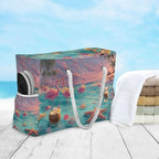 Large Beach Bags Totes Canvas Tote Shoulder Bag Soft Wave Water Resistant Bags for Gym Travel Daily Ocean (Hawaii Beach Two Flamingo)