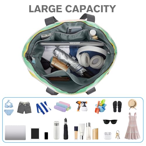 Beach Bag Waterproof Sandproof Large Capacity Foldable for Women (Rainbow / 35L)