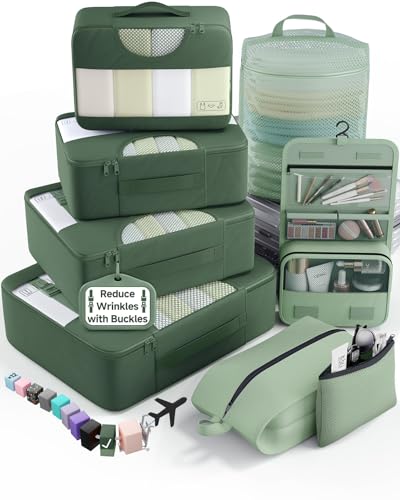 8 Set Packing Cubes for Travel Essentials (20 Matcha & Jungle Green)