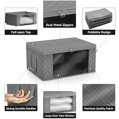 Blanket Storage Bags with Clear Window (8 Pack Large / Gray)