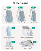 14 Set Compression Packing Cubes for Travel Essentials (Sky Blue / Set of 14)