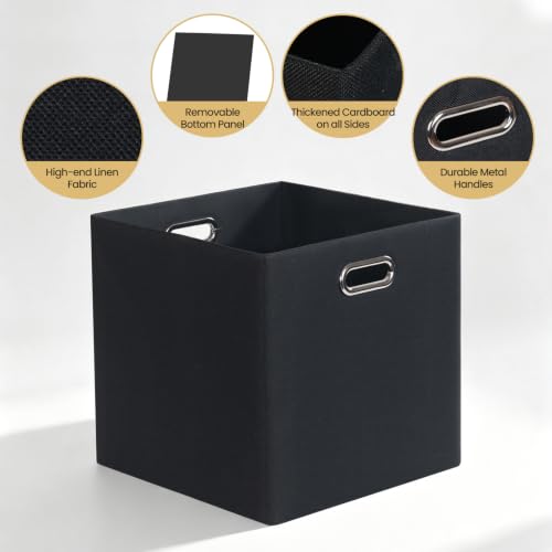 13x13 Storage Cubes Basket Containers for Shelf Cabinet Bookcase Boxes (13×13×13/4pcs / Pure Black-1200D)