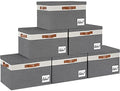 6 Pack Fabric Storage Bins with Lid (Large-6 Pack / Grey with White)