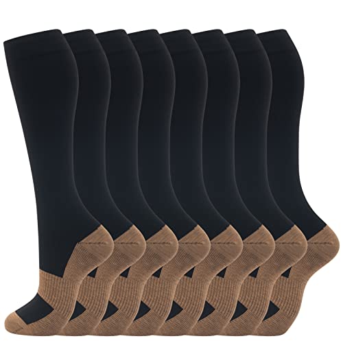 8 Pairs Compression Socks for Men & Women 20 (Small-Medium / 22-8 pairs-black copper)