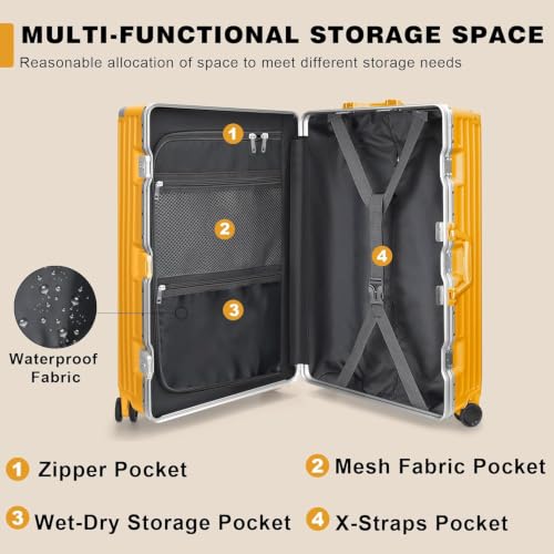 Luggage Sets 2 Piece Aluminum Frame Carry On and Checked Suitcase PC ABS Hard Shell TSA Lock No Zipper (Orange / 2 Set(upgraded Tsa Lock))