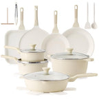23 PCS Non Toxic Ceramic Cookware Set (Antique White / Large)