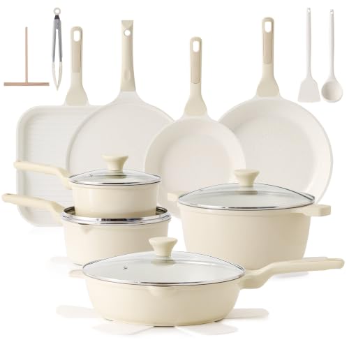 23 PCS Non Toxic Ceramic Cookware Set (Antique White / Large)