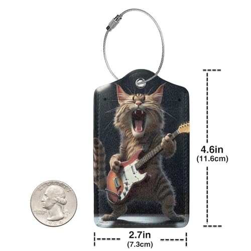 2 Pack Luggage Tags for suitcases Guitar Funny cute cat Luggage Tag (Guitar Cat)