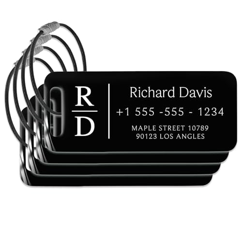 Personalized Luggage Tags for Suitcases 4 Pack (Keychain Black)