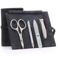 4pc Manicure Nail Care Kit (4-Pc: Clipper, Combo Scissor, Travel File / Black Suede Roll)