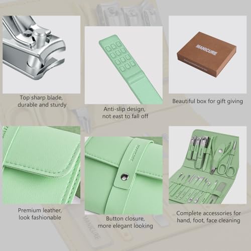 Manicure Set Professional Nail Clippers Pedicure Kit (Green)