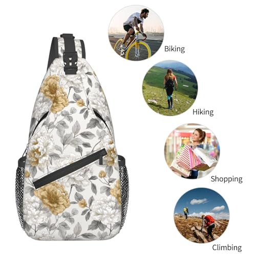 Sling Bag Rustic Flower Peony Floral Hiking Daypack Crossbody Shoulder Backpack Travel Chest Pack for Men Women (B0164)