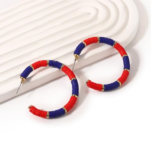 Game Day Earrings Football Baseball Earrings for Women Sports Team Heishi Hoop Earring Football Accessories Outfits Cheer Mom Essentials Fall Sports Must Haves Cheer Gifts (Red Blue)