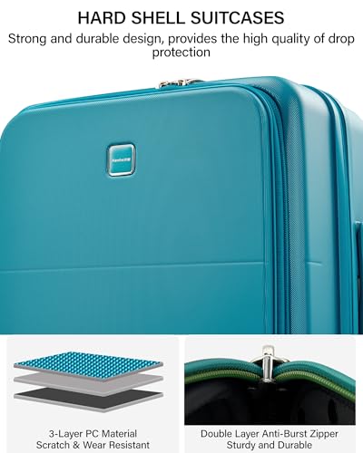 20 Inch Expandable Carry On Luggage 22x14x9 Airline Approved (Caribbean Blue / 20 Inch EXT)