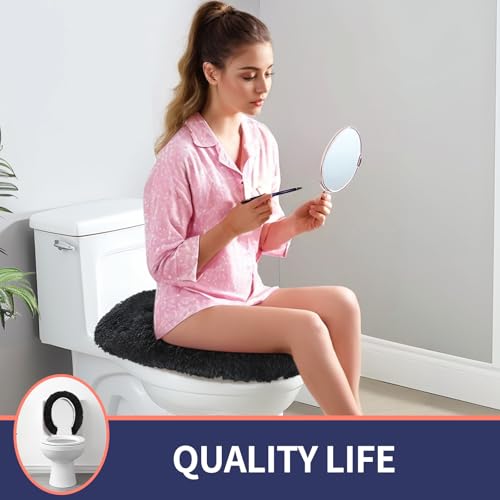Microfiber Elongated Toilet Seat Cover 19.5"x 15" Machine Washable (Black / Elongated)