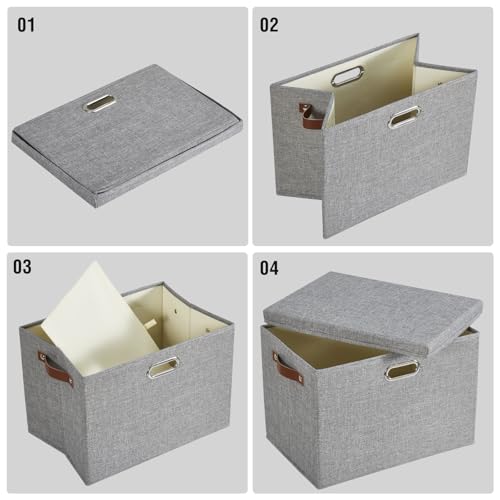 17" Large Fabric Storage Box with Lids (Gray / Large-17")