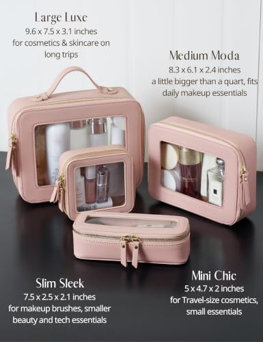 Clear Makeup Bag Travel Cosmetic Case Toiletry Bag with Zipper Make Up Case Traveling (Mauve / Dual Elegance)