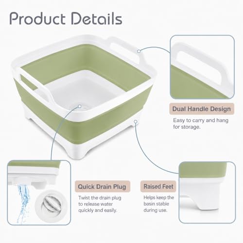 Collapsible Dish Basin with Drain Plug (Green)