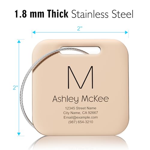 Personalized Engraved Gold Metal Luggage Tags for Suitcase (Gold / Square (2x2"))