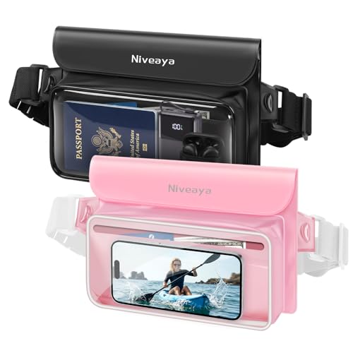 IPX8 Floating Waterproof Fanny Pack Holds Phone (Black&Pink)