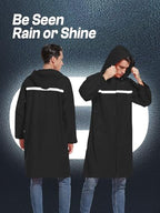 Mens Long Hooded Safety Rain Jacket Waterproof Emergency Raincoat Poncho (X-Large / Black)