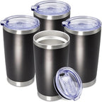 20oz Tumbler Insulated Coffee Tumblers with Lid Stainless Steel Black 4P (Black)