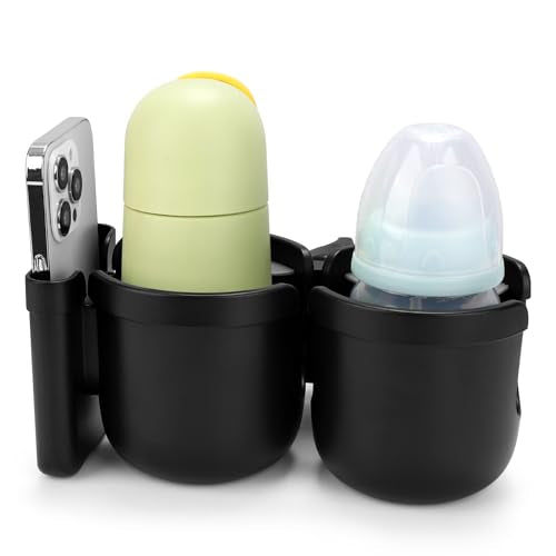 Stroller Cup Holder with Phone Holder (Double Holder-All Black)
