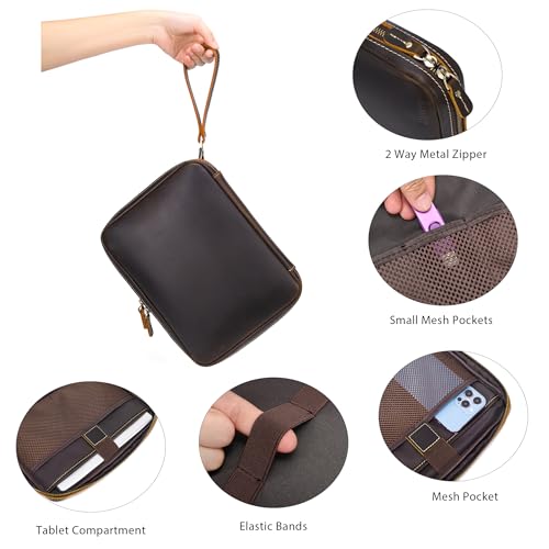 Full Grain Leather Electronic Organizer Accessory Travel Tech Pouch