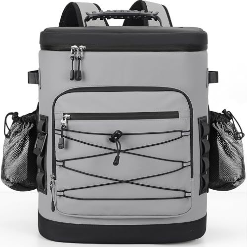 Large 52 Can Insulated Waterproof Leakproof Cooler Backpack (Grey, Black Zipper)