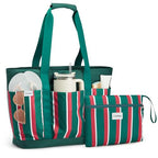 Beach Bag Waterproof Beach Tote Pool Bags for Women (Red Green White Stripes / 35L)