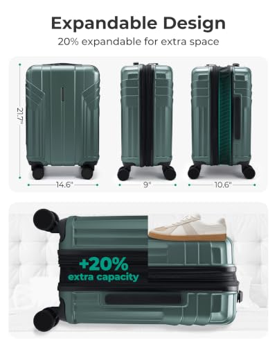 Expandable Carry On Luggage 22x14x9 Airline Approved (Expandable Carry On 20 Inch / Haze Green)