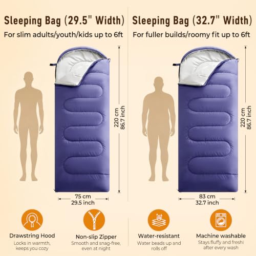 Sleeping Bag for Adults (Purple / 87"x29.5")