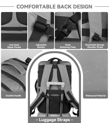 Expandable Carry On Backpack (Khakigrey / 18.4 Inch (22''x14''x11''))