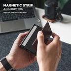 Pop up Card Wallet Minimalist Cash Wallets RFID Blocking Leather Smart Credit Card Holder with ID window for Men (Top-Grain Cowhide Litchi Espresso)