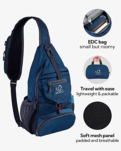 Packable Sling Backpack Lightweight Crossbody Bag Travel Daypack (Blue)