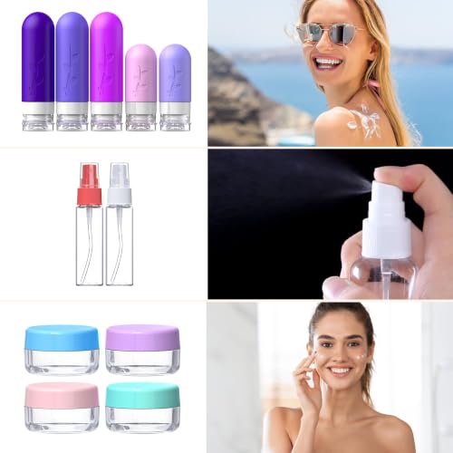 Aeomini 19 Pack Purple Travel Bottles for Toiletries (Purple Travel Set)