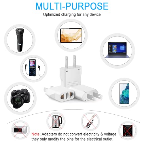 6 Pack European to US Plug Adapter (White)