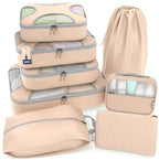 8 Set Packing Cubes for Travel (8 Set - Nude Biege / Set of 8)