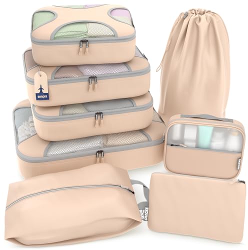 8 Set Packing Cubes for Travel (8 Set - Nude Biege / Set of 8)