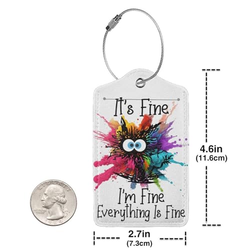 2 Pack Luggage Tags for suitcases Funny Cute I'm Fine It's Fine Luggage Tag (It's Fine)
