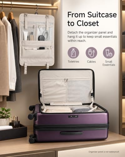 Front Opening Expandable Checked Luggage (Purple / 28 Inch)