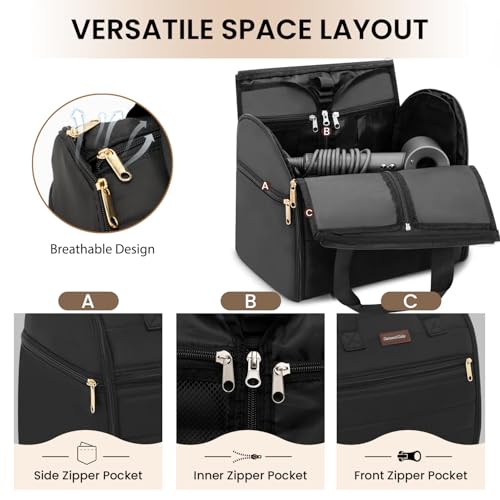 Wig Storage Bag Holds 3 Wigs Hair Tools Travel Bag Full (Black / 12.6*11.02*11.61inch)