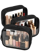 TSA Approved Toiletry Bag Clear Quart Size Travel Bags Makeup Bag (Puffer Black / 3 Pack)
