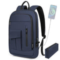 Business Backpack for Men Slim Lightweight Laptop Backpack Water Resistant Small Office Backpack for Commute Travel Daily Office Work with Small Bag (15.6" / With Pocket / Blue)